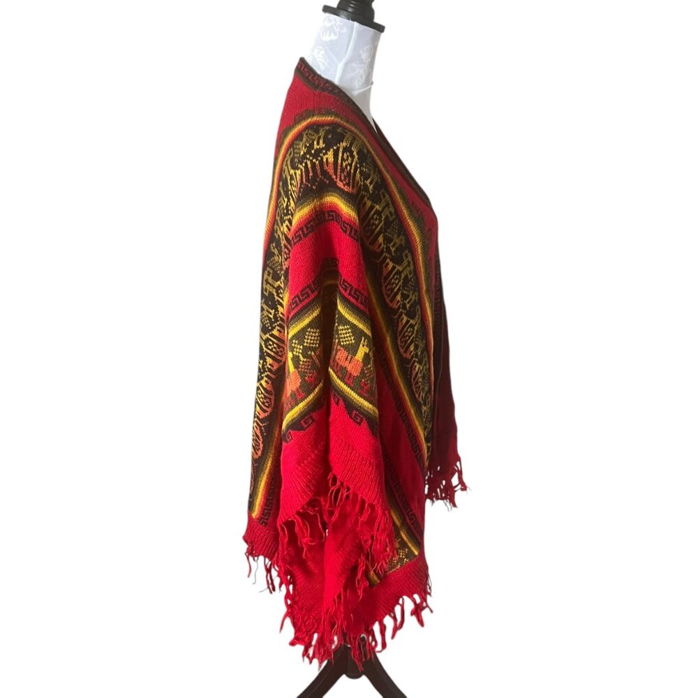 Alpaca Connection Sweater Shawl One Size Red Azte… - image 2